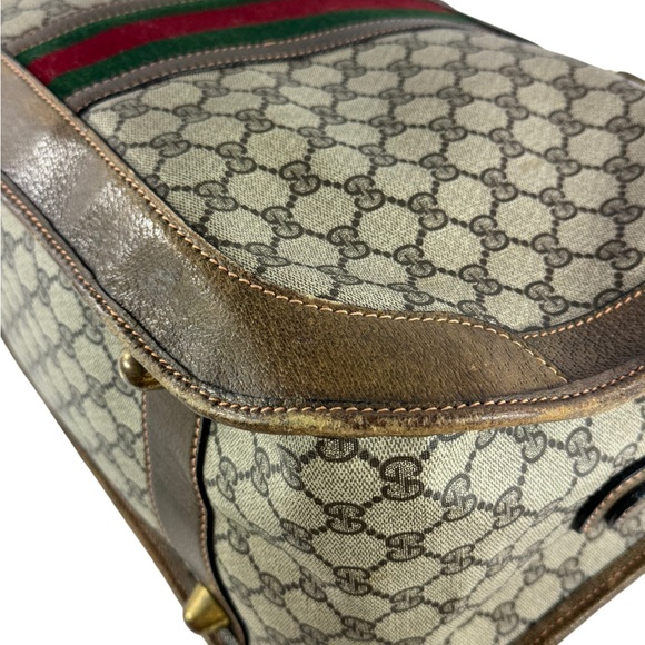 80's GUCCI Brown Supreme Canvas Web Carrier Boston Weekender Bag Made in Italy - Picture 15 of 17